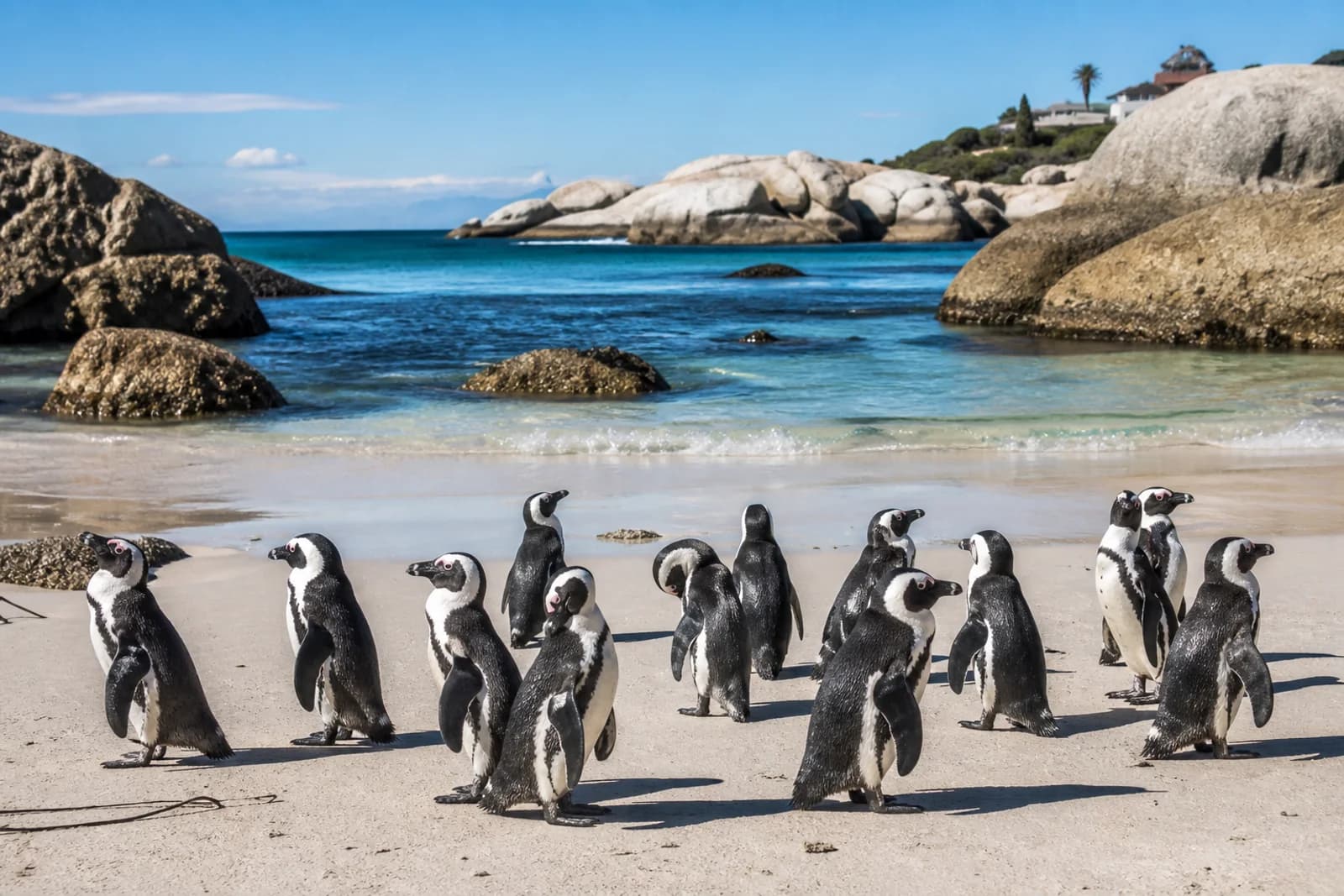 African penguins on a rocky beach near Cape Town