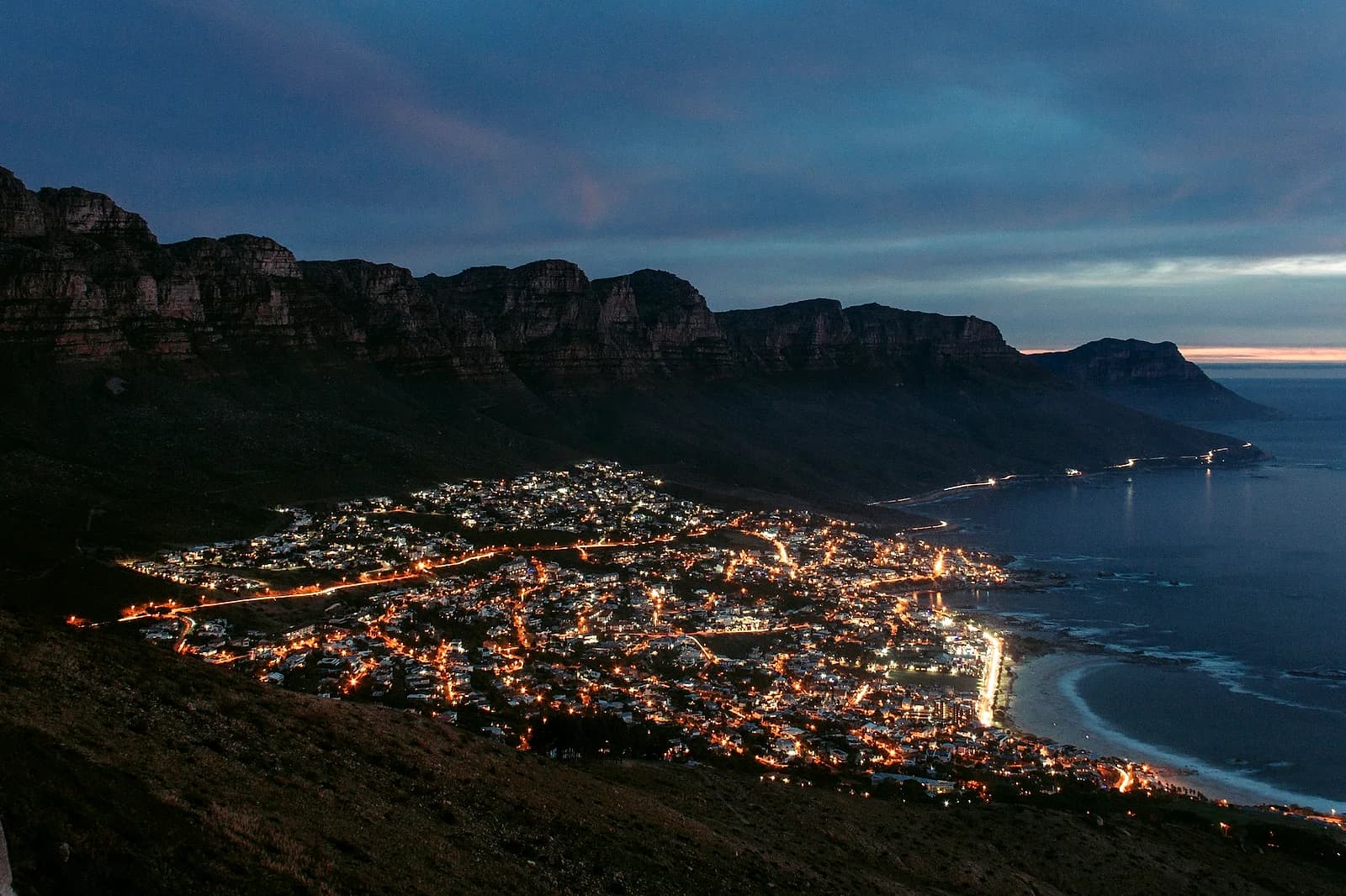 Aerial view of Camps Bay beach along the Atlantic seaboard