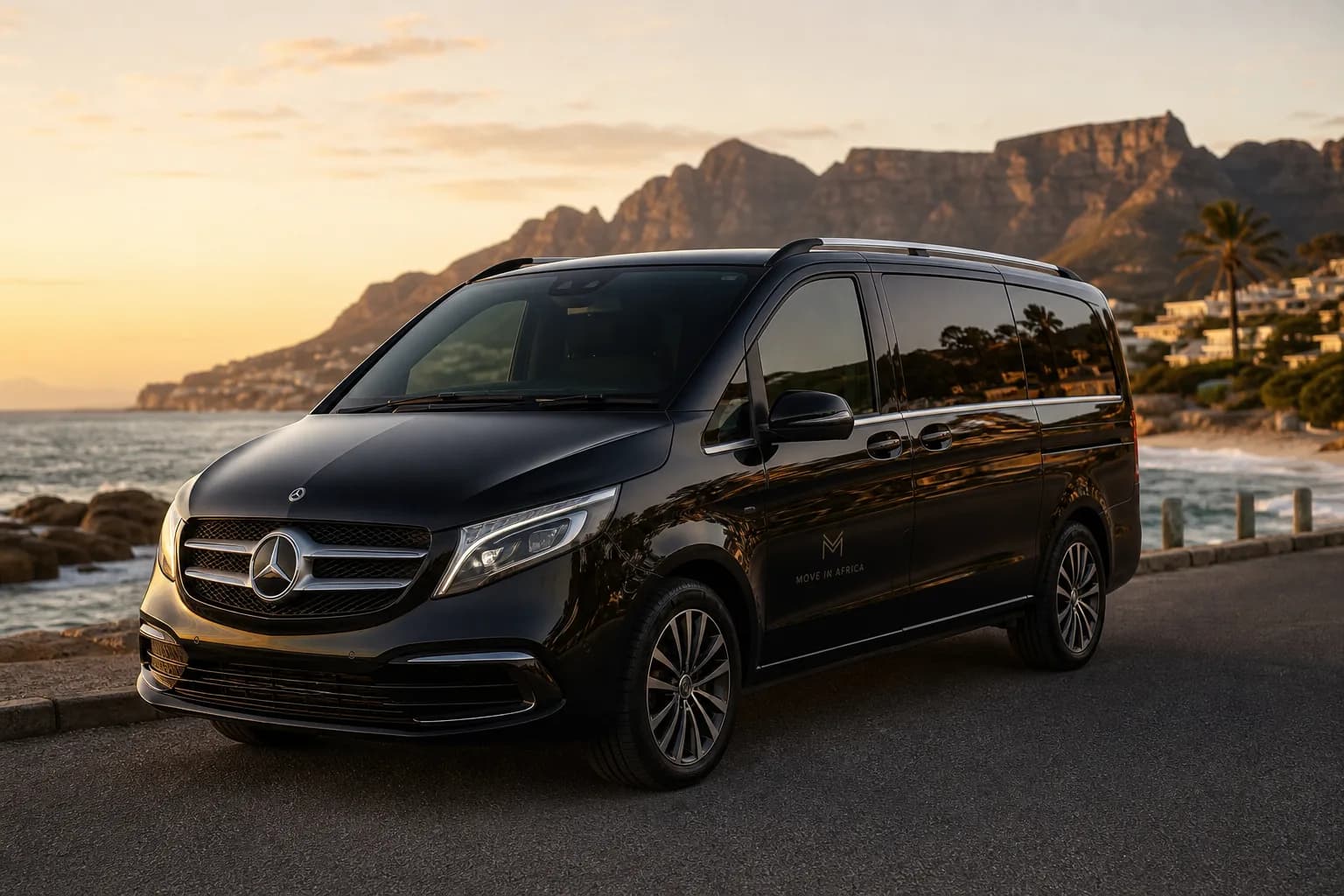 Black Mercedes-Benz V-Class executive vehicle in Cape Town